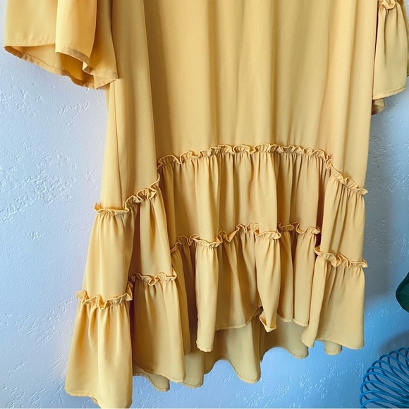 Final Sale!!! KAREN KANE Marigold V-Neck Ruffled High Low Tiered Dress M USA - Picture 5 of 11